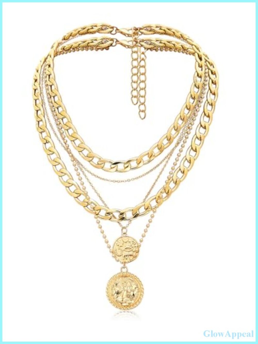 Layered Coin Pendant Necklace Set Gold Plated Chunky Chain Women Jewelry